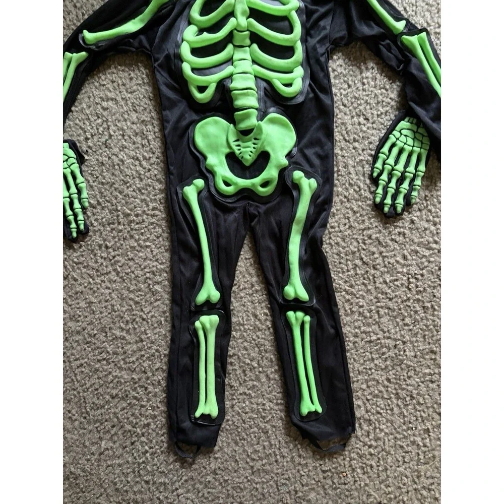 Vintage Easter Unlimited Green Black Child Skeleton Costume 3T-4T